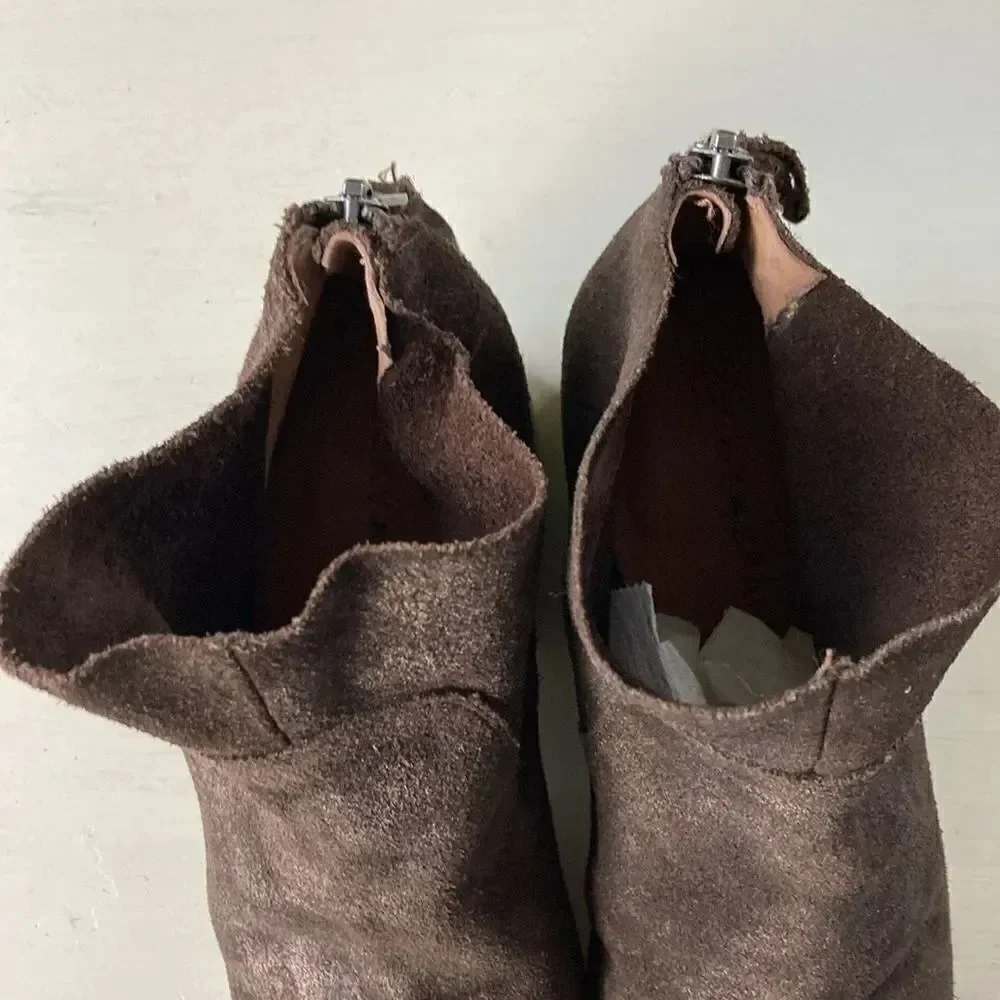 Lucky 🍀 Brand Metallic Brown Leather Suede Cowgirl Boho Ankle Boots Size 7 M